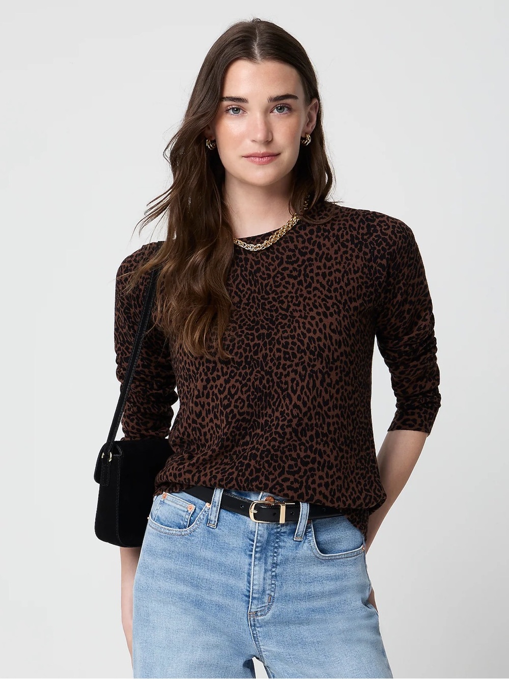 J.Crew Teddie Leopard Print Crewneck Pullover Sweater XS